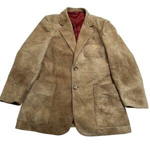 Sterling Stall Vintage Two Button Blazer Jacket in Tan Suede